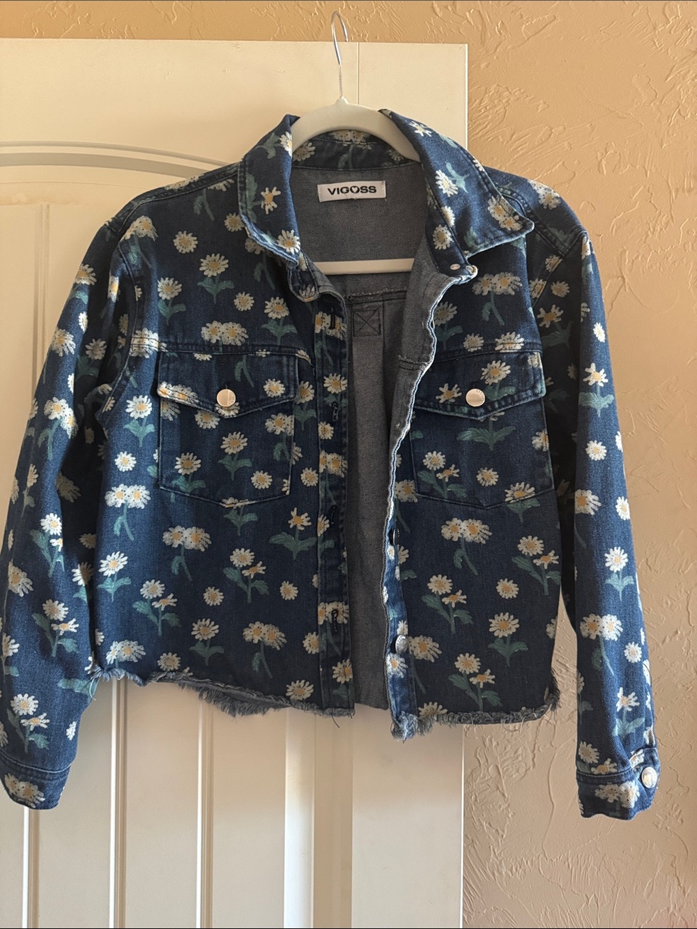 Vigoss Blue Denim Jacket with White Daisy Print